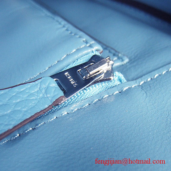 Hermes 35cm Embossed Veins Leather Bag Light Blue 6089 Silver Hardware Hermes 35cm Embossed Veins Leather Bag Light Blue 6089 Silver Hardware